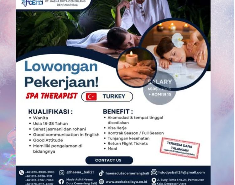 Peluang Karir Spa Therapist di Turki Bersama PT Haena Duta Cemerlang Bali